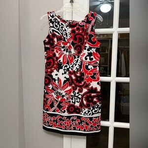 Perceptions Red and Black Floral Mini sheath Dress Sz 10P EUC